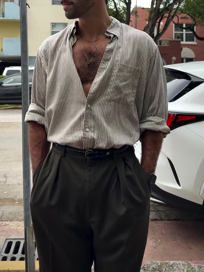 Striped Linen Button-Down Shirt