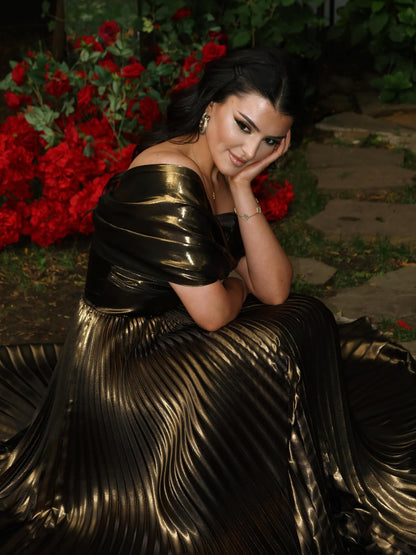 Sparkly Twist Pleated Maxi Dress