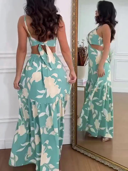 Resort Print Cutout Sleeveless Dress
