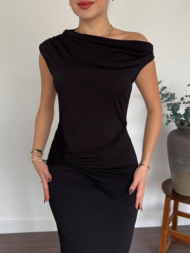 Black Off-shoulder Twist Dress