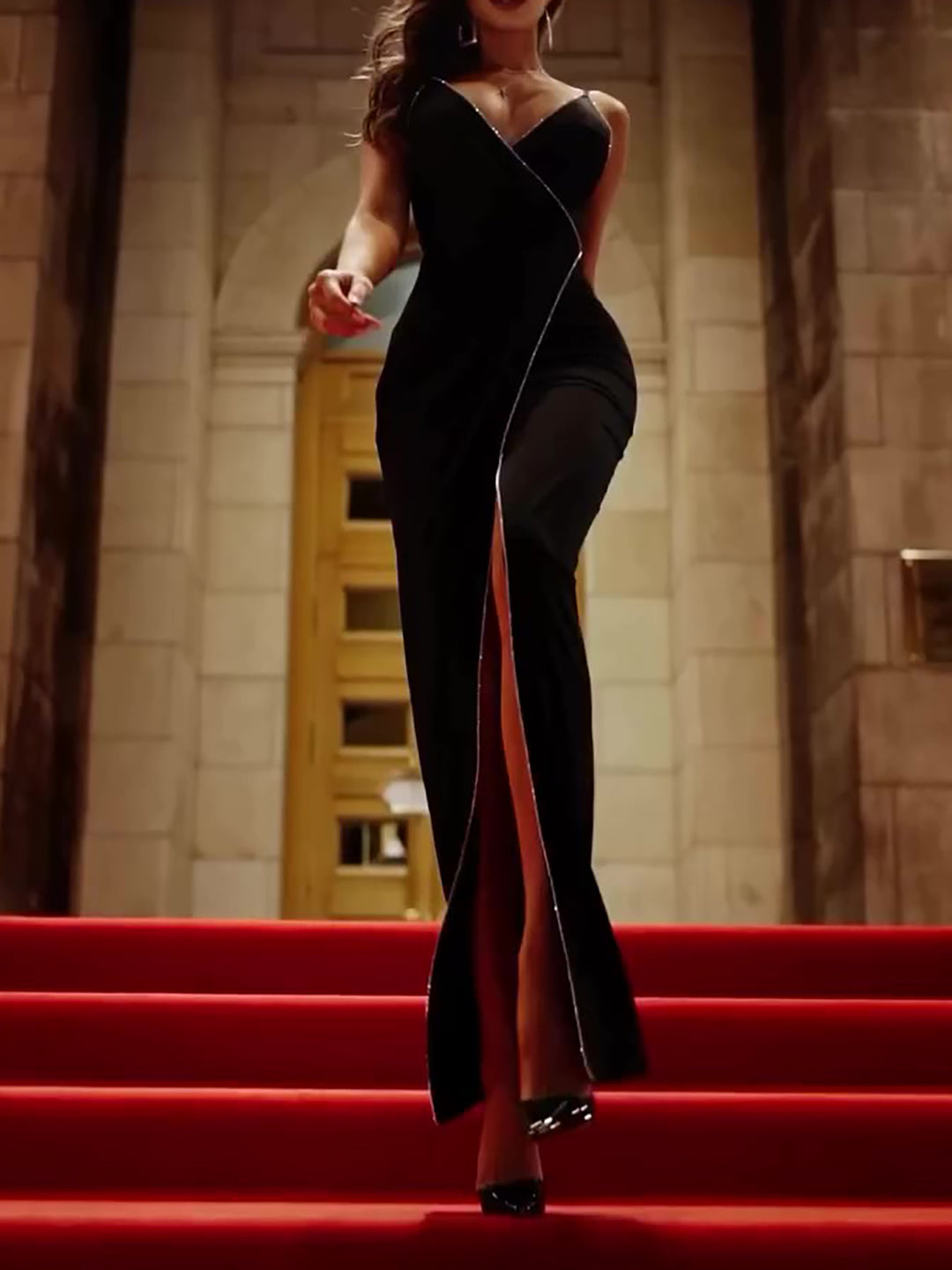 Black Slit Suspender Dress