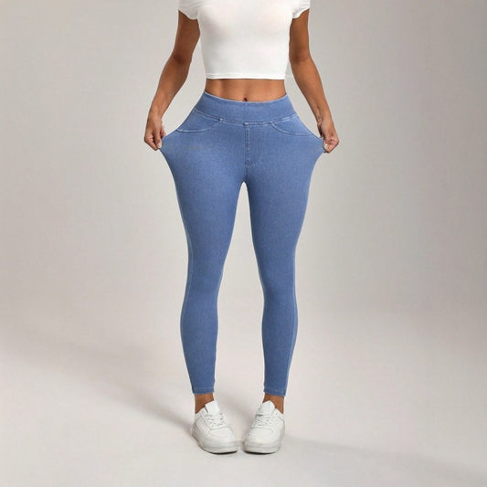 High Waist Slimming Hip Raise Tight Double Pocket Sports Casual Ankle Banded Pants