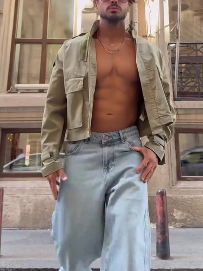 Cropped Utility Jacket With Cargo Pockets