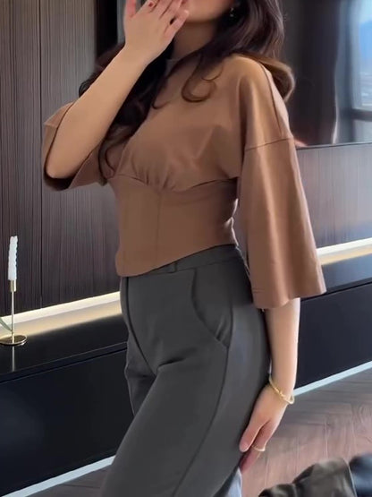 Solid Color Short Sleeve Cropped Top