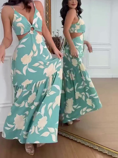 Resort Print Cutout Sleeveless Dress