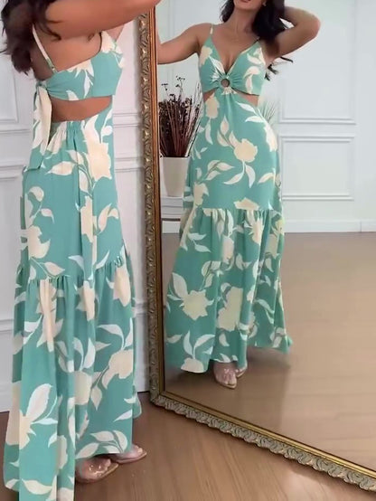 Resort Print Cutout Sleeveless Dress