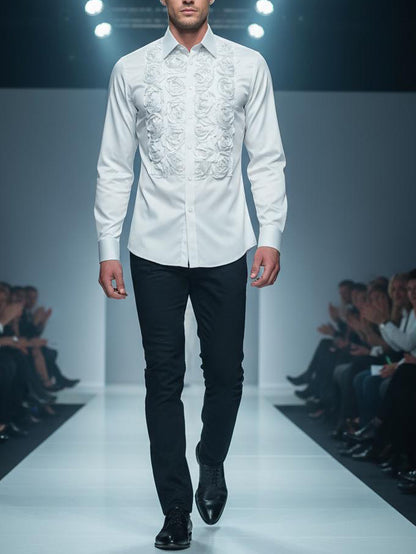 Chic White Shirt With Statement Floral Detail