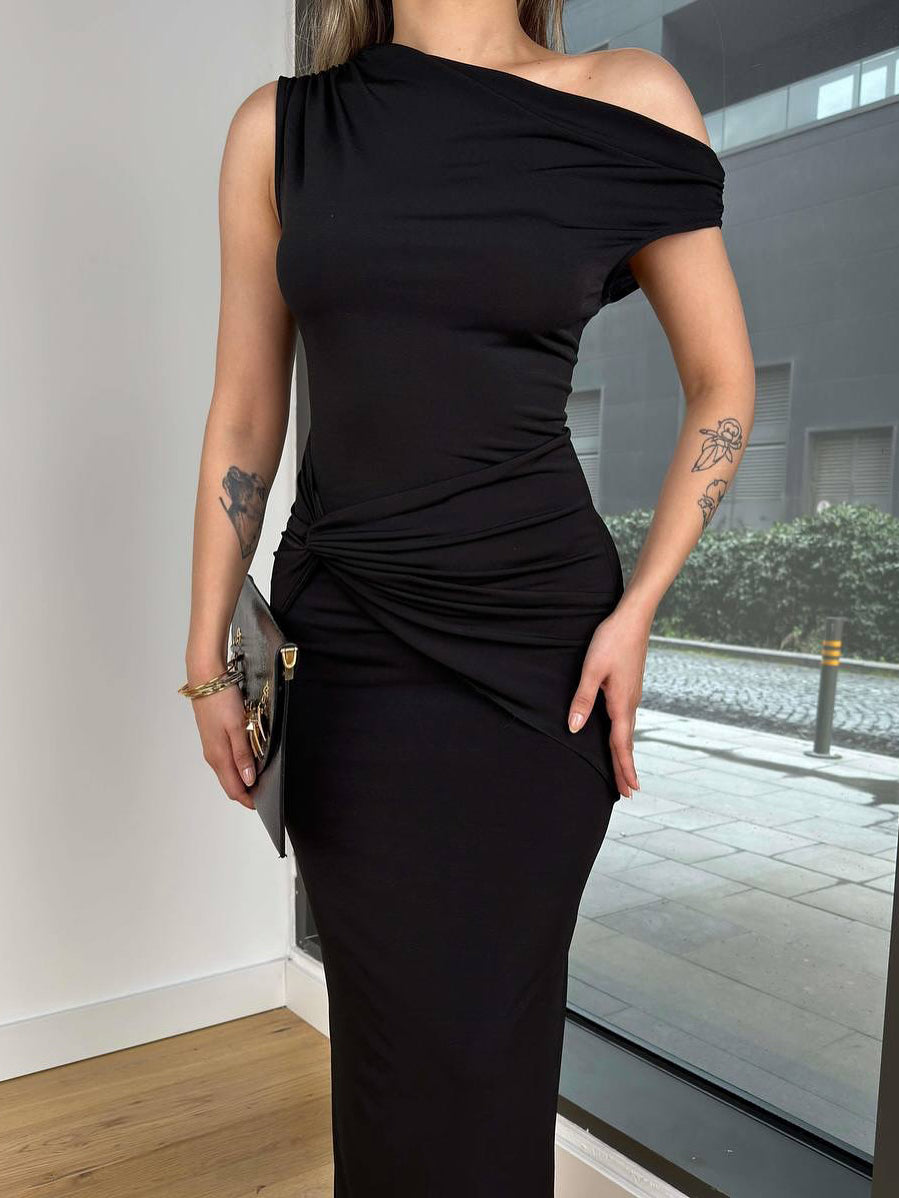 Black Off-shoulder Twist Dress