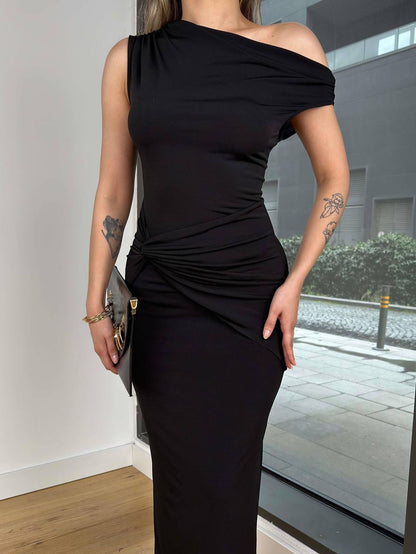 Black Off-shoulder Twist Dress