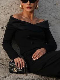 Solid Color Off-shoulder Crop Top & High-waisted Pants Set