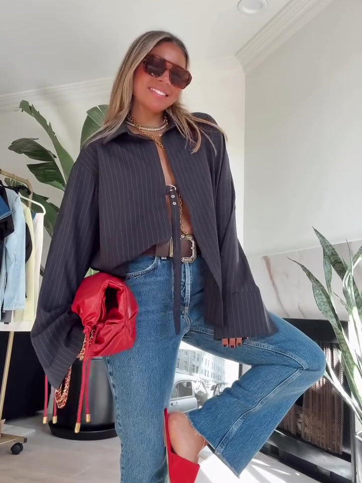 Striped Lace-up Irregular Hem Top