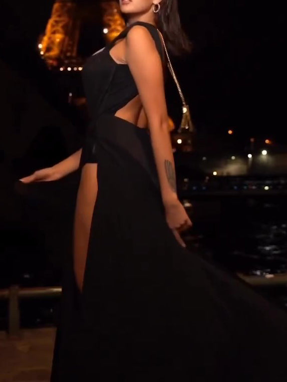 Chic Black Deep V-Neck  Dress