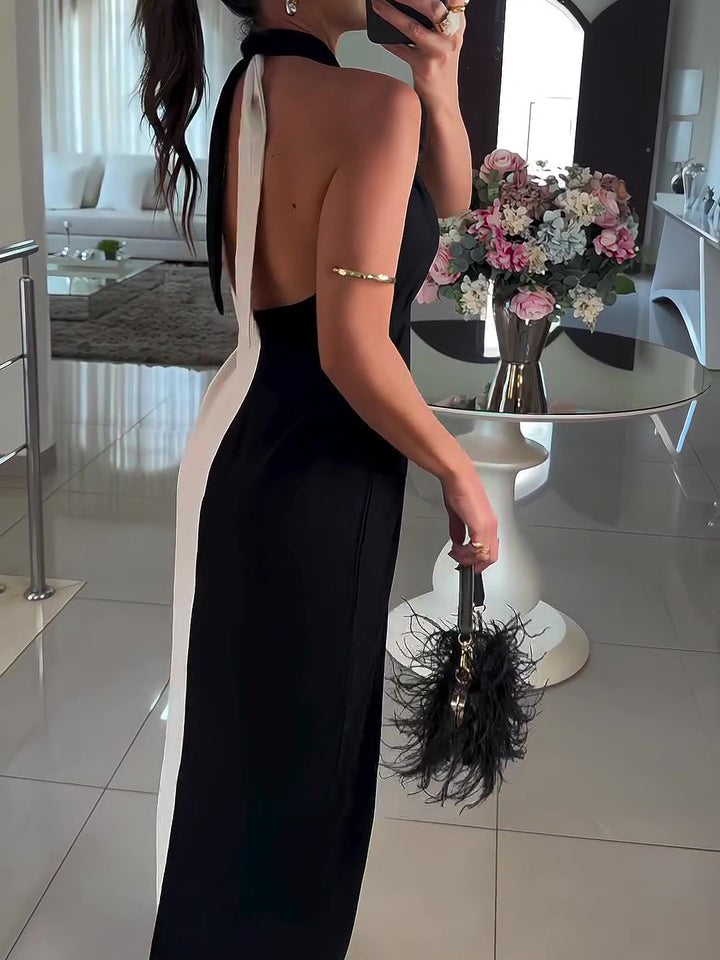 Halter Neck Strap Contrast Dress