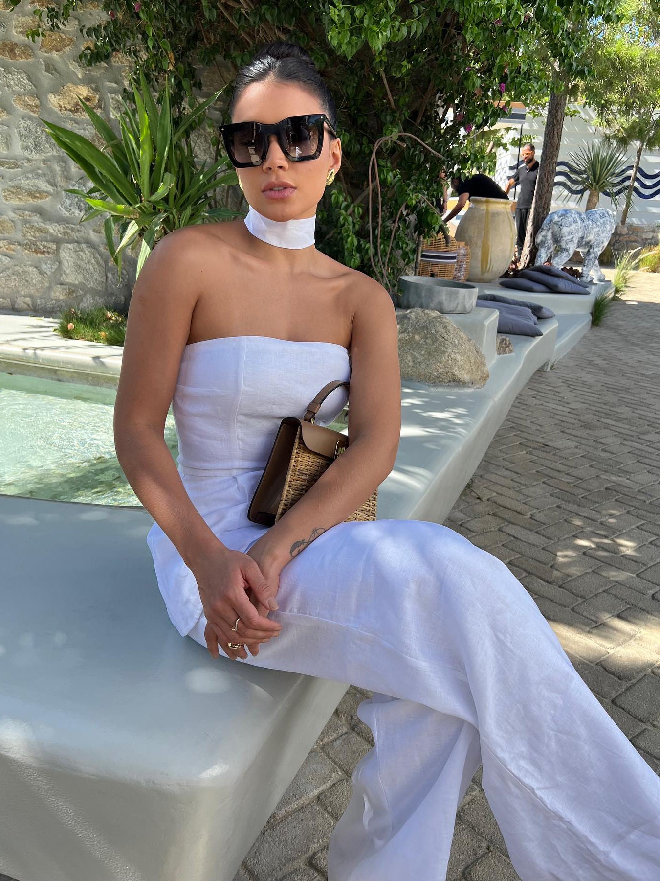 Cotton And Linen Solid Color Tube Top &  Pants Set