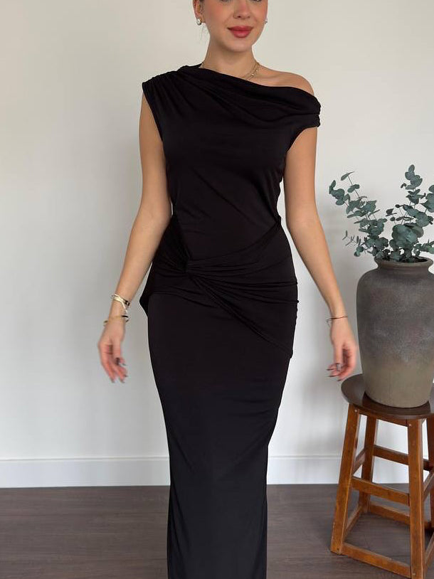 Black Off-shoulder Twist Dress