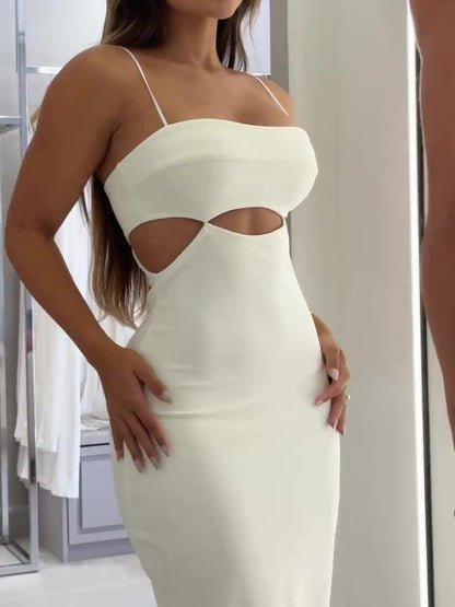 White Cutout Suspender Dress