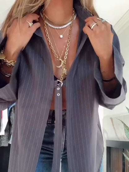 Striped Lace-up Irregular Hem Top