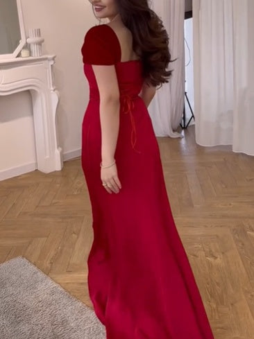 Elegant Square Neck Short Sleeve Maxi Dress