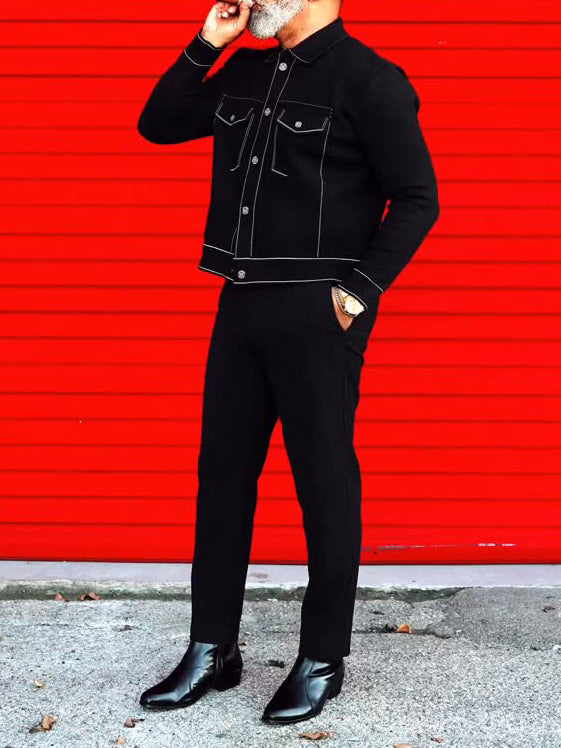 Black Denim Jacket With White Topstitching Detail