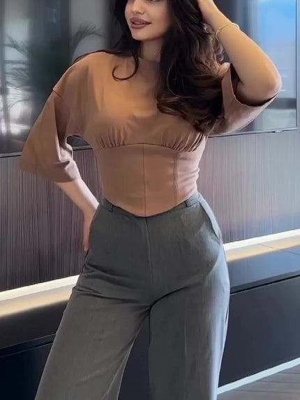 Solid Color Short Sleeve Cropped Top