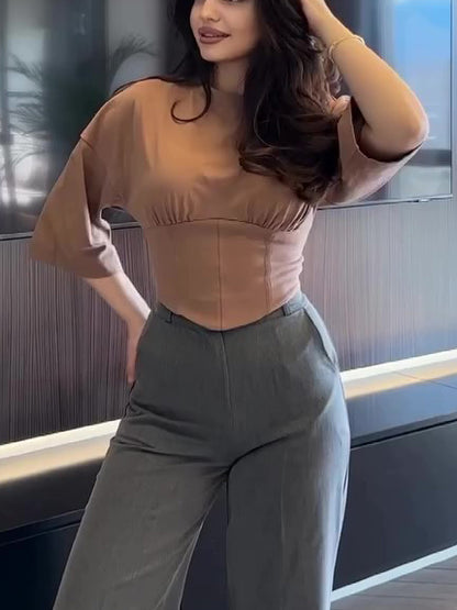 Solid Color Short Sleeve Cropped Top